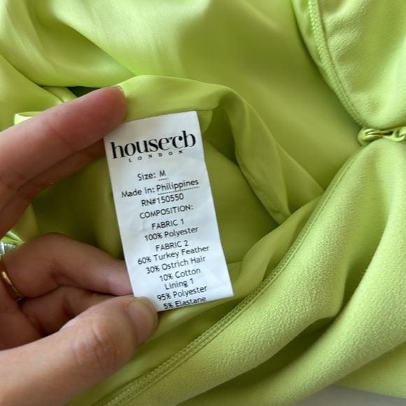 House of CB London Medium Alessia Lime Asymmetric Midi Dress Feather Hem - Picture 12 of 15